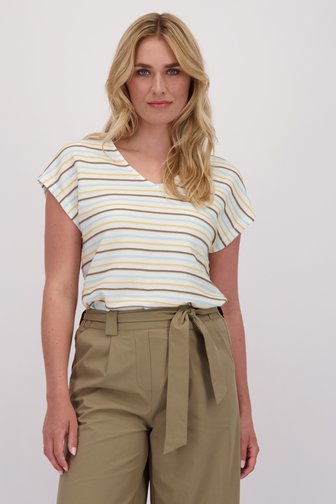Le devant de T-shirt à rayures bleues et jaunes de Libelle pour Femmes