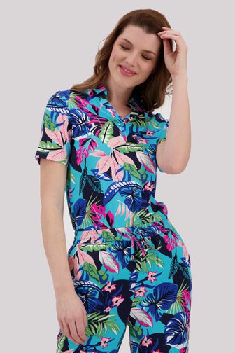 T-shirt avec col en imprimé tropical de Claude Arielle pour Femmes