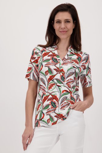 T-shirt avec col et imprimé de feuilles de Claude Arielle pour Femmes