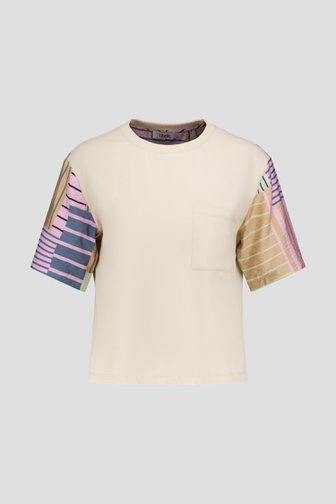 Le devant de T-shirt beige à manches roses de Libelle pour Femmes