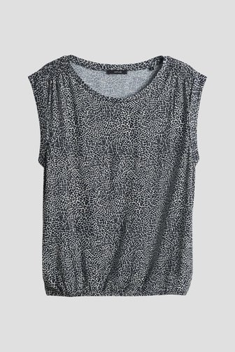 T-shirt beige clair avec imprimé bleu marine de Opus pour Femmes