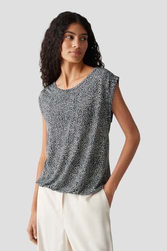 T-shirt beige clair avec imprimé bleu marine de Opus pour Femmes