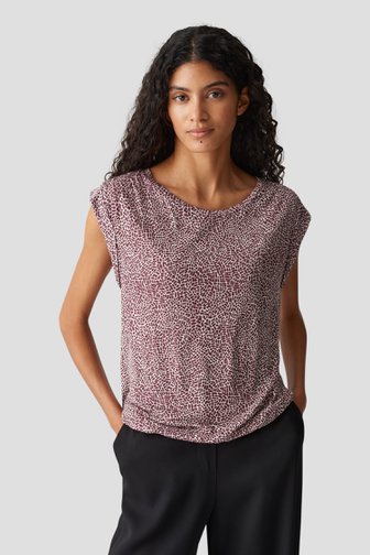 T-shirt beige clair avec imprimé bordeaux de Opus pour Femmes