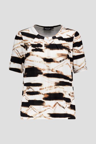 T-shirt blanc à imprimé abstrait noir et brun de Signature pour Femmes