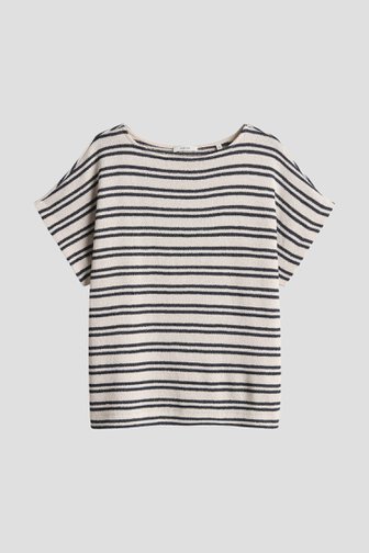 Le devant de T-shirt blanc à rayures bleu foncé de Opus pour Femmes