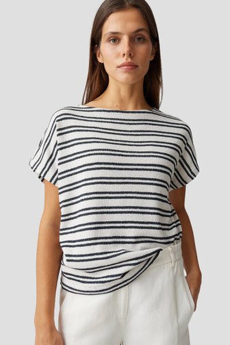 Le devant de T-shirt blanc à rayures bleu foncé de Opus pour Femmes