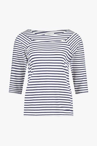 T-shirt blanc à rayures bleues de Liberty Island pour Femmes