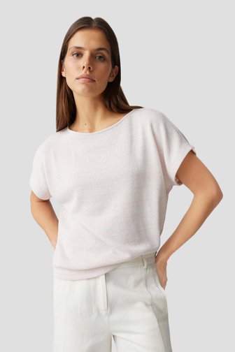 Le devant de T-shirt blanc à rayures rose clair de Opus pour Femmes