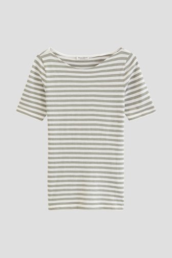 Le devant de T-shirt blanc à rayures vertes de Marc O'Polo pour Femmes