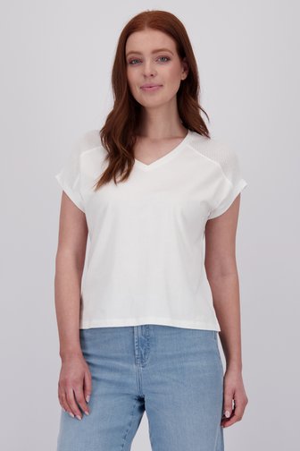 T-shirt blanc avec détail tricoté sur l'épaule de Libelle pour Femmes