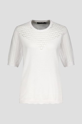 T-shirt blanc avec détails en crochet de Signature pour Femmes