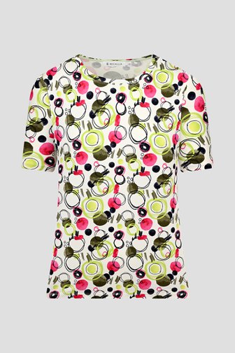 T-shirt blanc avec imprimé de cercle coloré de Bicalla pour Femmes