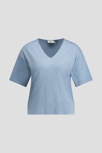Le devant de T-shirt bleu à col en V de Libelle pour Femmes