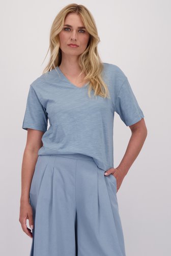 Le devant de T-shirt bleu à col en V de Libelle pour Femmes