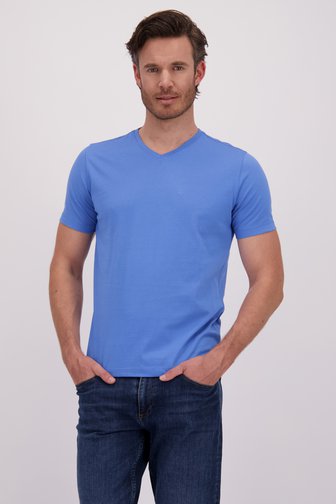 T-shirt bleu à col en V de Liberty Island pour Hommes