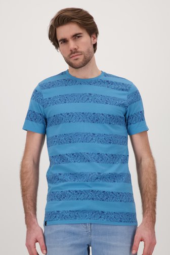 T-shirt bleu à imprimé tropical rayé de Ravøtt pour Hommes
