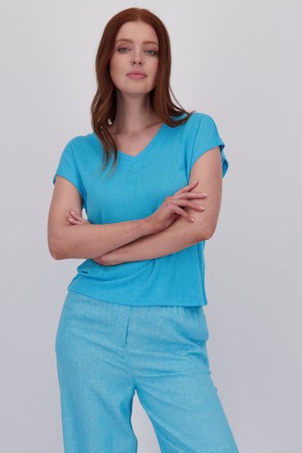 T-shirt bleu avec col en V de Liberty Loving nature pour Femmes