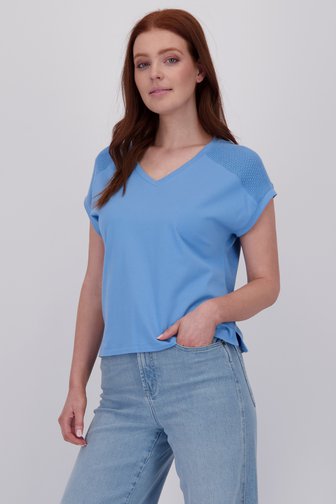 T-shirt bleu avec détail tricoté sur l'épaule de Libelle pour Femmes