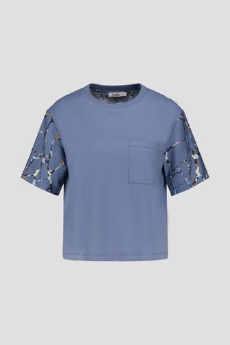 Le devant de T-shirt bleu avec imprimé sur les manches de Libelle pour Femmes