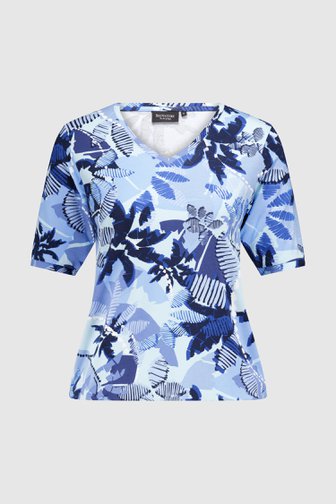 T-shirt bleu clair avec imprimé de feuilles bleues de Signature pour Femmes