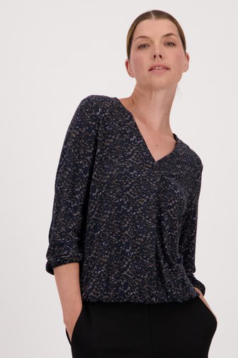 T-shirt bleu foncé à imprimé marron/violet de Opus pour Femmes
