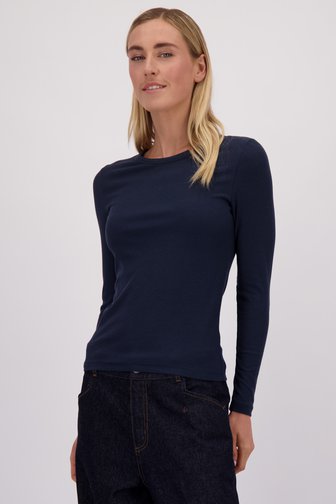 Le devant de T-shirt bleu foncé à manches longues de Liberty Island pour Femmes
