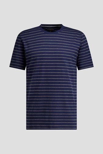 Le devant de T-shirt bleu foncé à rayures beiges de Ravøtt pour Hommes