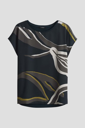 T-shirt bleu marine avec imprimé abstrait de Opus pour Femmes