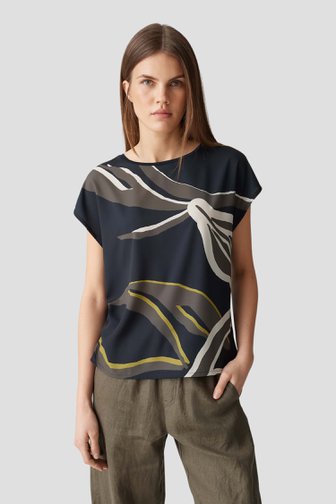 T-shirt bleu marine avec imprimé abstrait de Opus pour Femmes