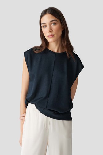 T-shirt bleu marine en maille fine de Opus pour Femmes