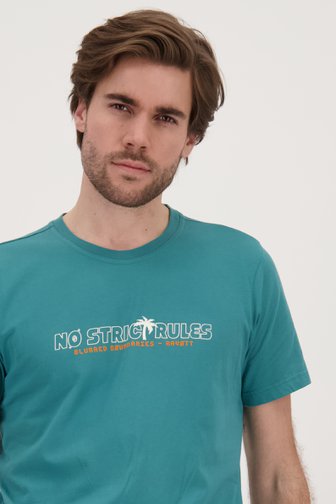 T-shirt bleu-vert avec imprimé de Ravøtt pour Hommes