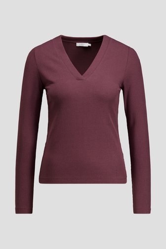 Le devant de T-shirt bordeaux à col en V et manches longues de Liberty Island pour Femmes