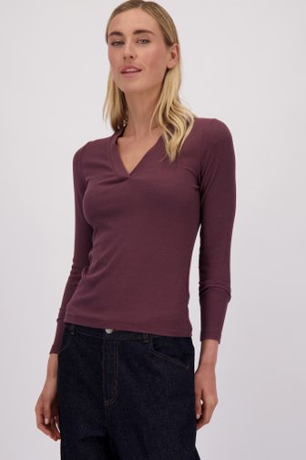 Le devant de T-shirt bordeaux à col en V et manches longues de Liberty Island pour Femmes