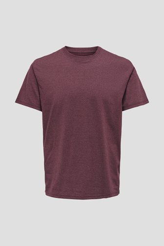 Le devant de T-shirt bordeaux à col rond de Only & Sons pour Hommes