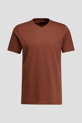 Photo produit 1 de T-shirt brun rouille en coton avec col en V de Liberty Island pour Hommes