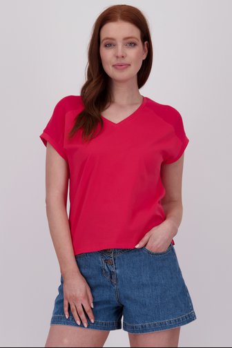 Le devant de T-shirt corail avec détail tricoté sur l'épaule de Libelle pour Femmes