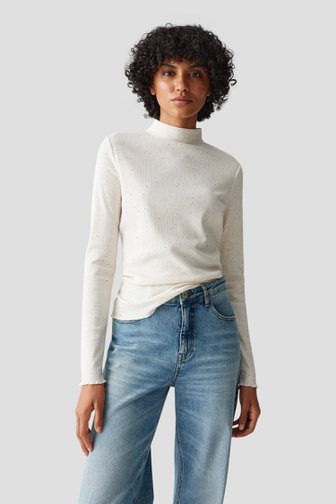 Le devant de T-shirt côtelé beige à col montant de Opus pour Femmes