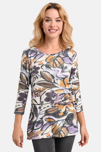 T-shirt doux avec imprimé de feuillage coloré de Bicalla pour Femmes