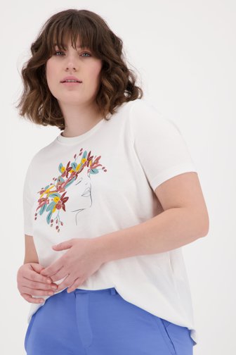 T-shirt écru à imprimé fin de Only Carmakoma pour Femmes