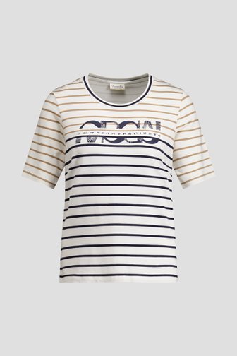 Photo produit 1 de T-shirt écru à motif rayé beige et bleu de Barbara Lebek pour Femmes