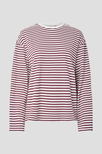 Photo produit 1 de T-shirt écru à rayures bordeaux et manches longues de Pieces pour Femmes