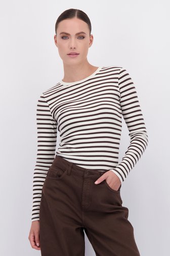 Le devant de T-shirt écru à rayures brunes de JDY pour Femmes
