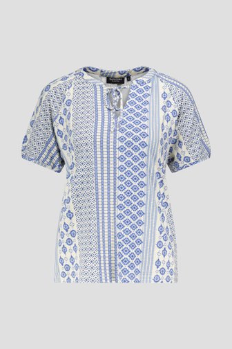 T-shirt écru avec imprimé bleu de Signature pour Femmes