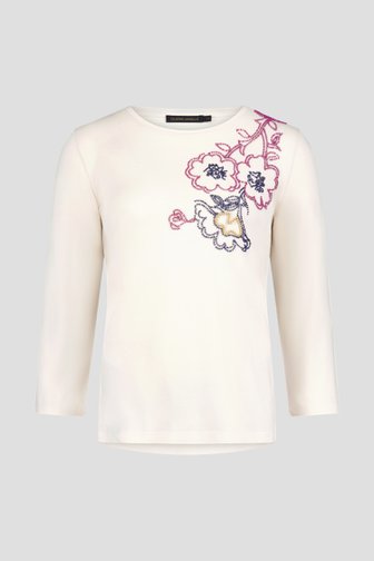 T-shirt écru avec motif floral en perles de Claude Arielle pour Femmes