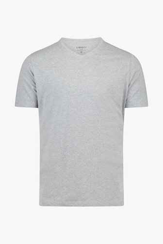 T-shirt en coton gris avec col en V de Liberty Island pour Hommes