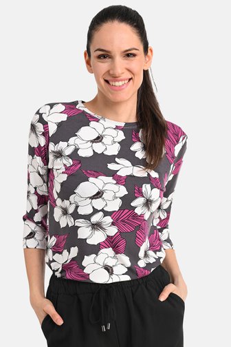 T-shirt gris foncé à imprimé floral de Bicalla pour Femmes