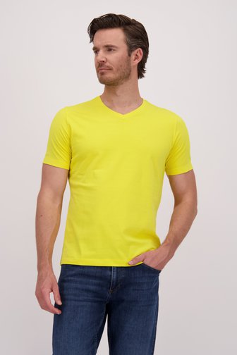 T-shirt jaune à col en V de Liberty Island pour Hommes