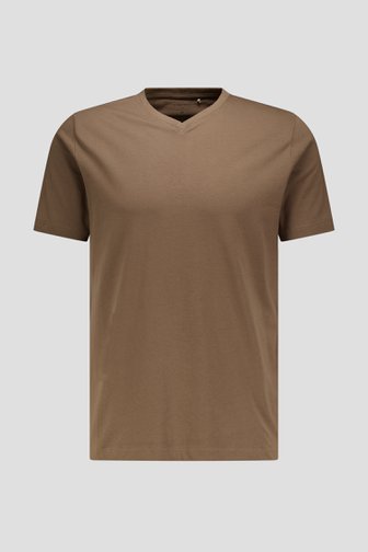 Le devant de T-shirt marron à col en V de Liberty Island pour Hommes