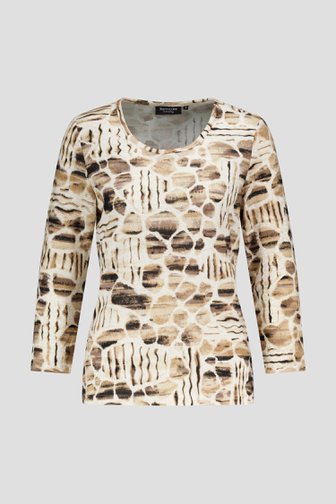 T-shirt marron clair à imprimé et encolure ronde  de Signature pour Femmes