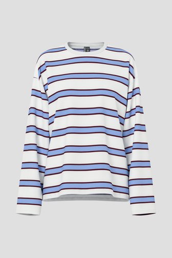 Productfoto 1 van T-shirt met blauw-bruin gestreept motief door Pieces voor Dames